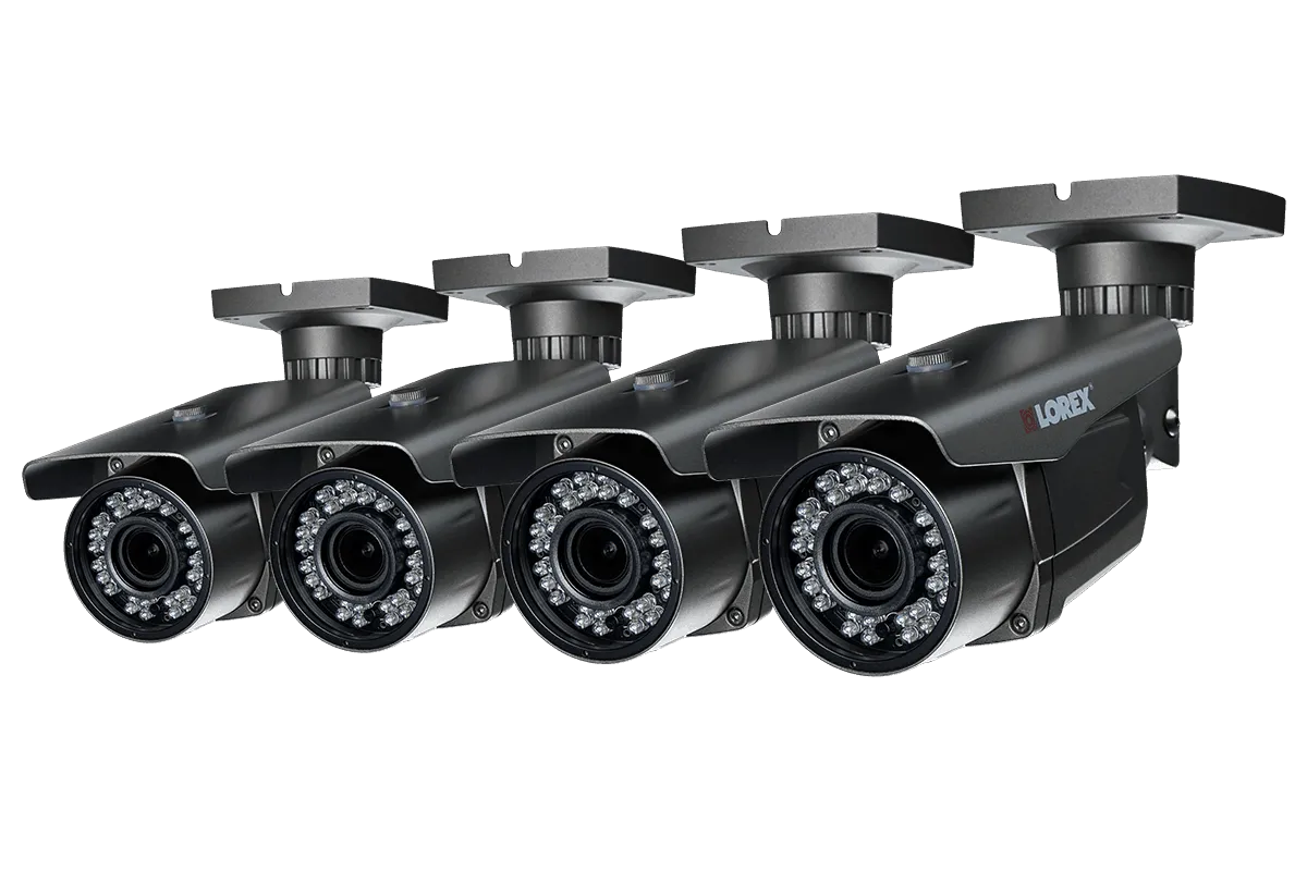 1080p HD Security Bullet Cameras with Motorized Varifocal Zoom Lenses and 3x Optical Zoom (4-pack)