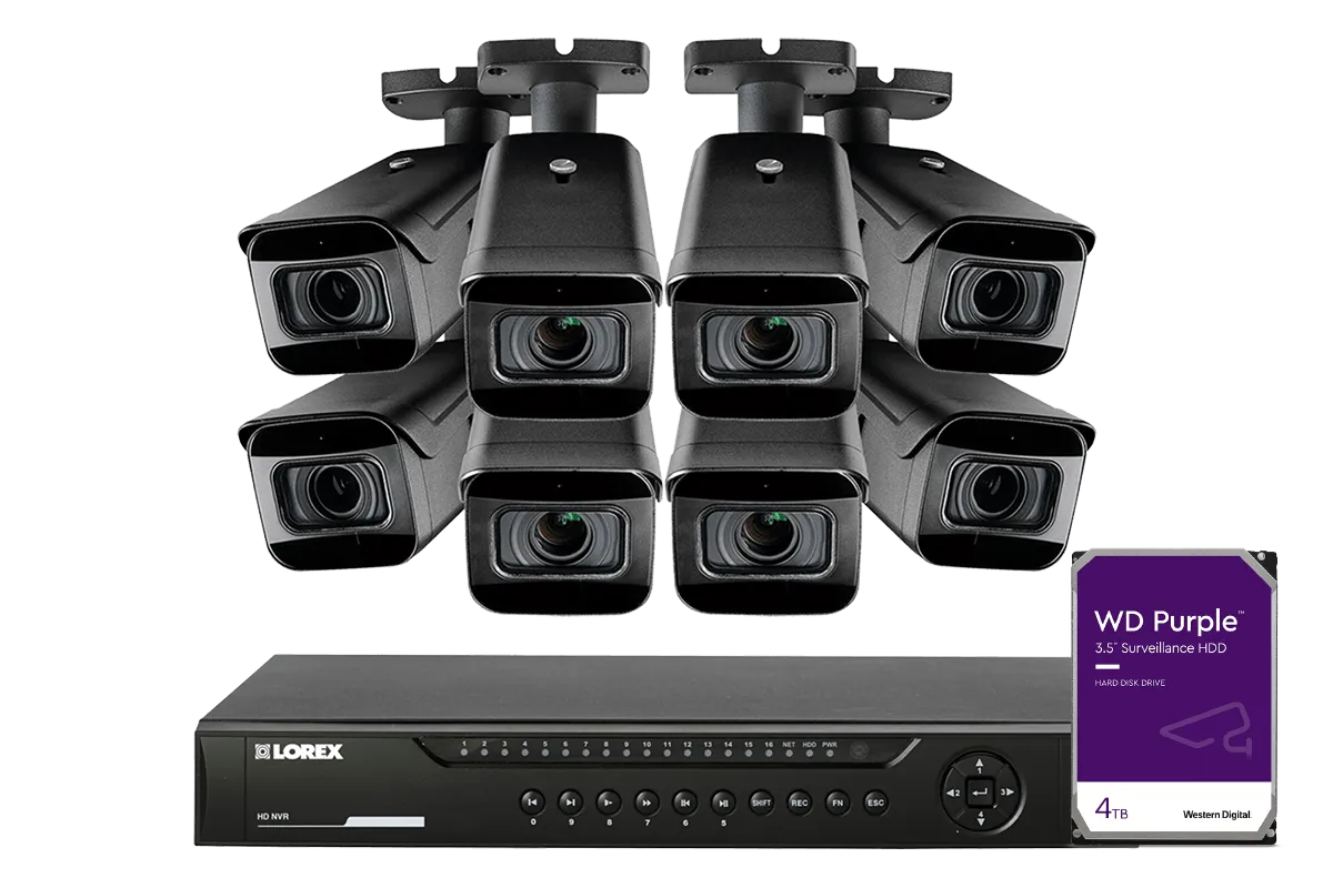 16-Channel 4K Nocturnal IP NVR System with Eight Outdoor 4K (8MP) Metal Cameras with 4x Optical Zoom and Audio Recording