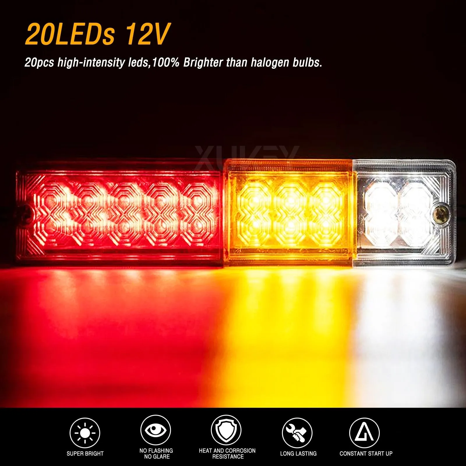 2PC 20 LED Trailer Rear Tail Light Turn Signal Reverse Stop Brake Running Lamp for Truck RV UTV Camper Caravan Lorry Boat Tipper