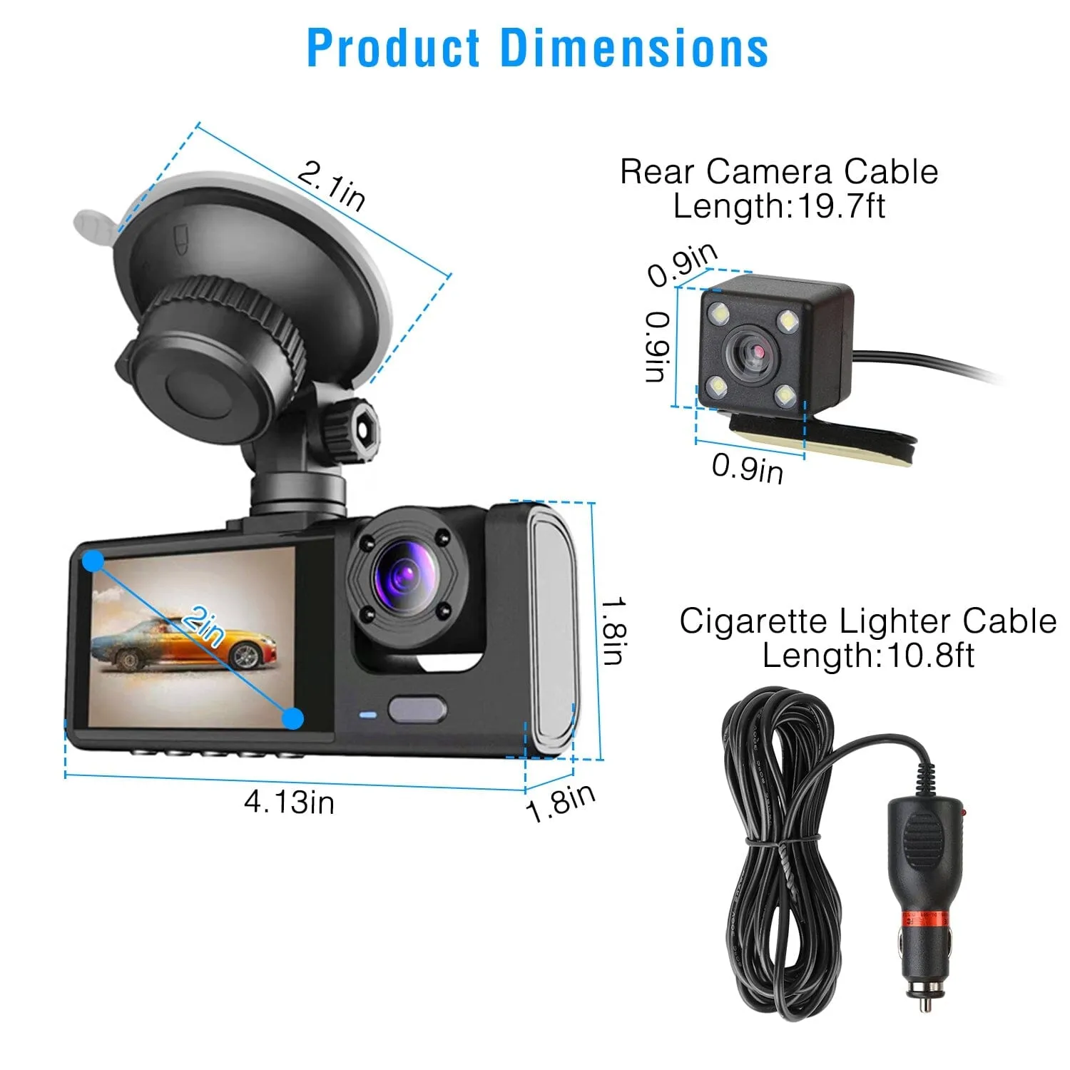 3 Channel Car DVR Dash Cam Video Recorder