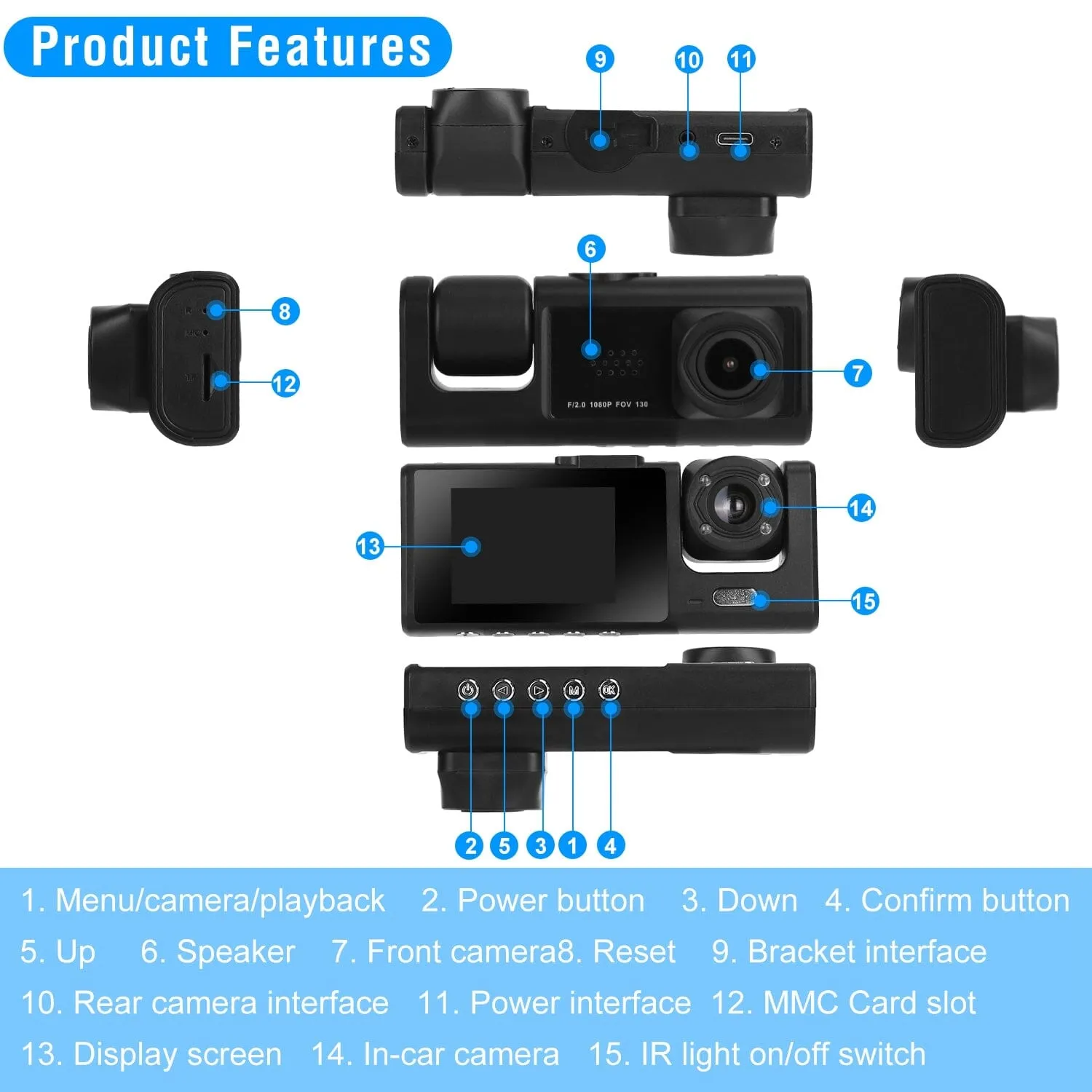 3 Channel Car DVR Dash Cam Video Recorder