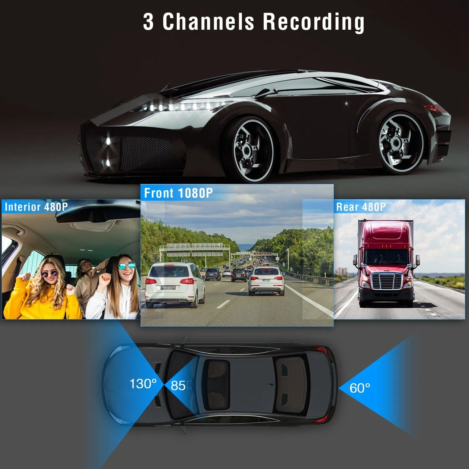 3 Channel Car DVR Dash Cam Video Recorder