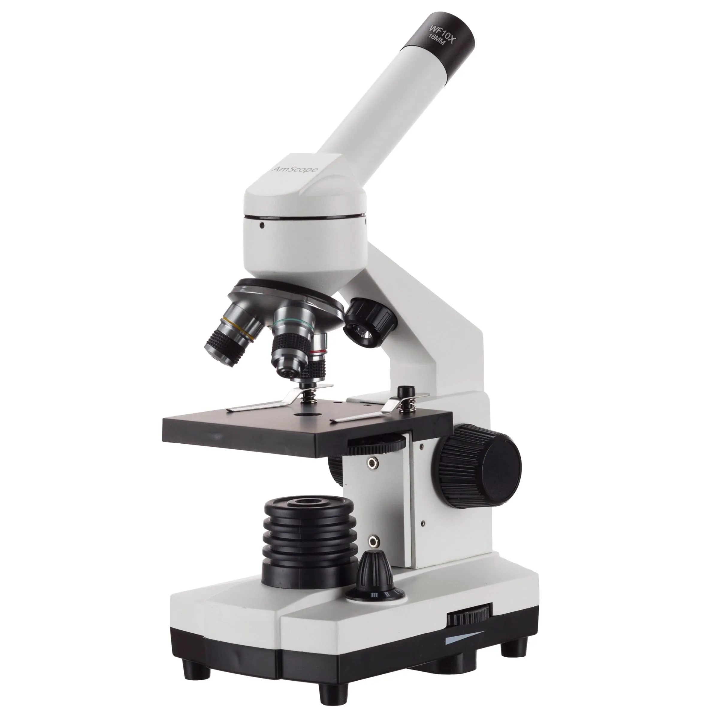 AmScope M110 Series Cordless LED Metal Frame Compound Microscope 40X-1000X Magnification with 10pc Slides