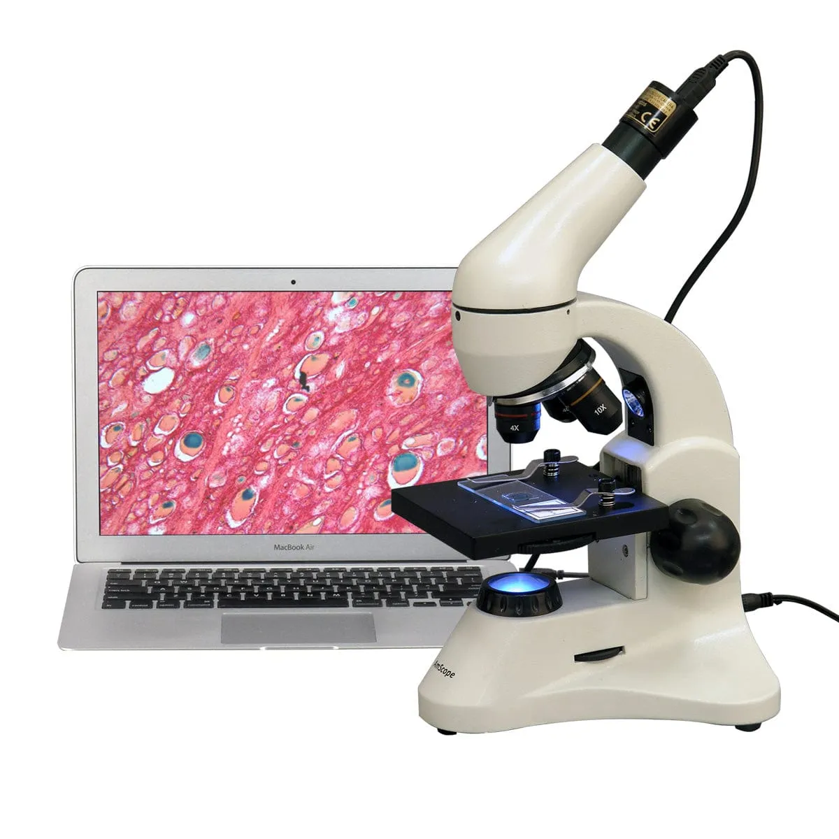 AmScope M120 Series Student Monocular Compound Microscope 40X-1000X Magnification with Dual Light and 1MP Camera