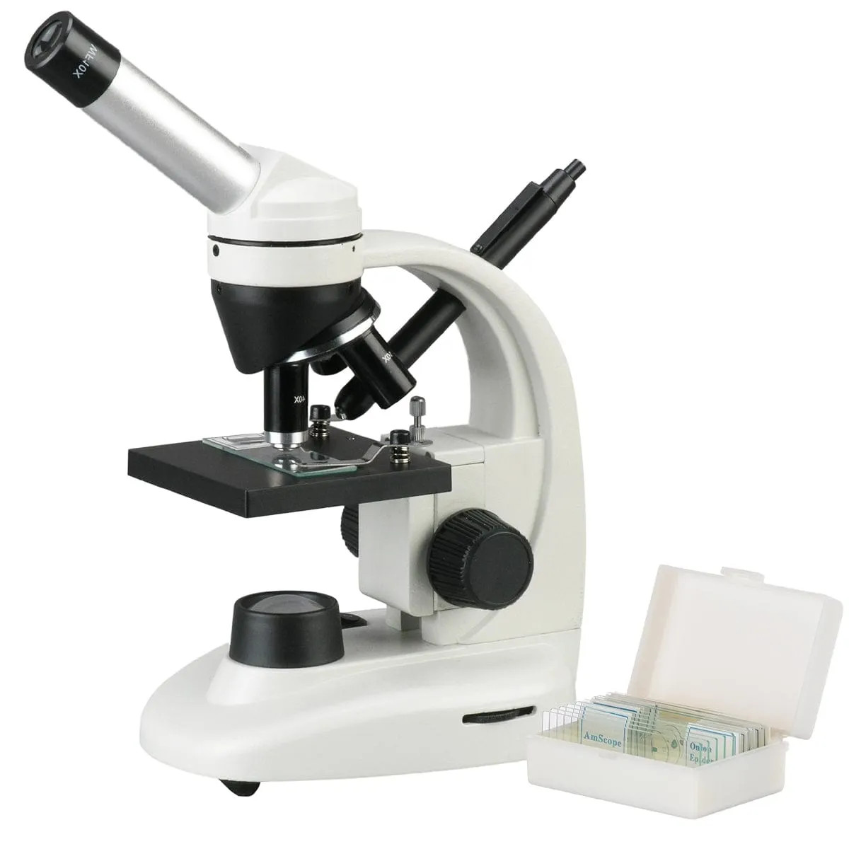 AmScope M135 Series Sturdy Student Science Monocular Microscope 40X-1000X Magnification with Slides and Pen Light