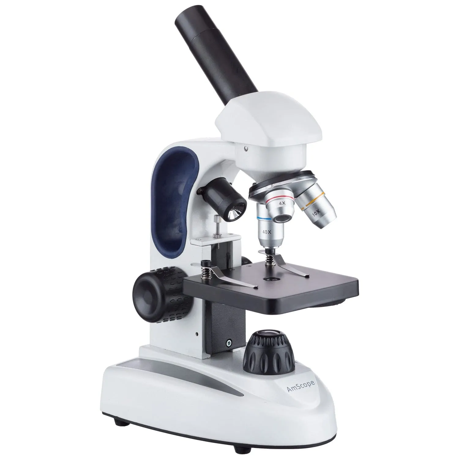 AmScope M149 Series Student Kids Metal Frame Glass Optics Biological Moncluar Compound Microscope 40X-1000X Magnification with Two Lights, Slides and a Book