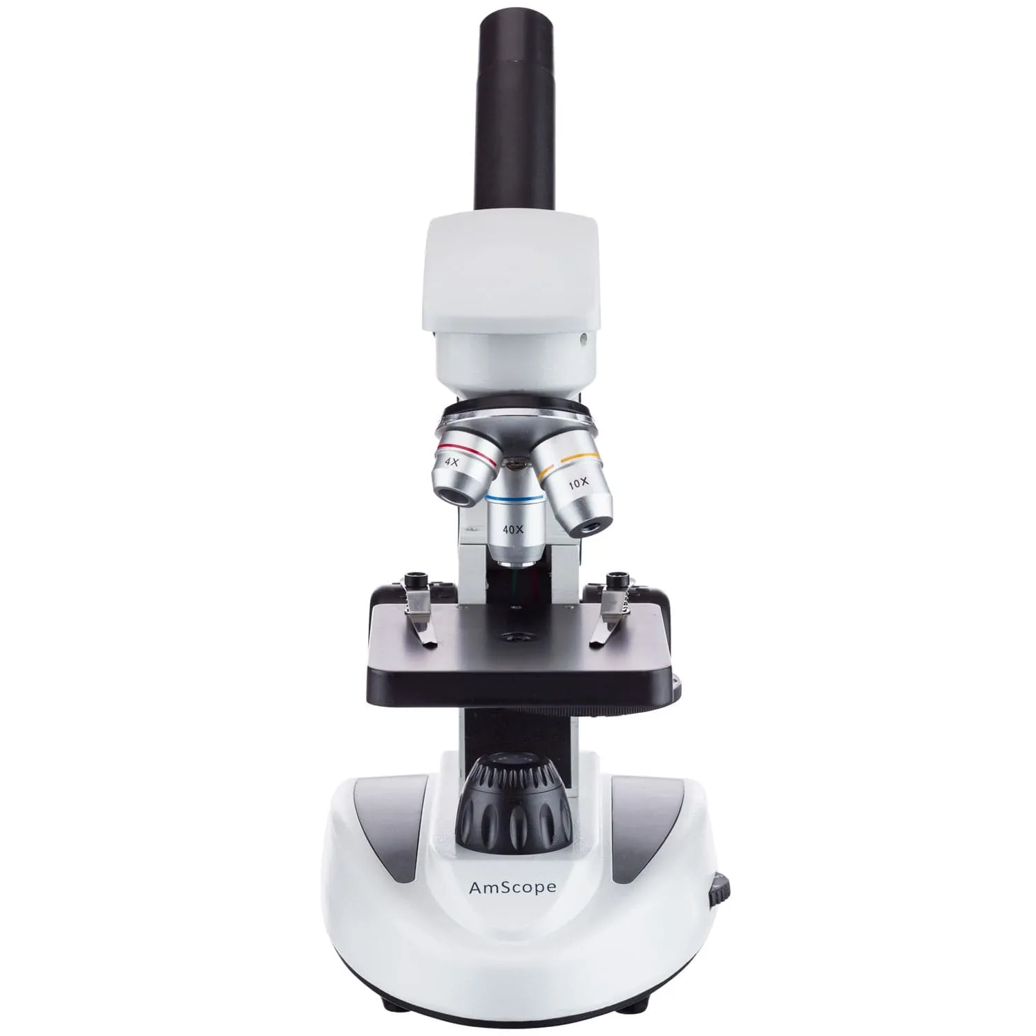 AmScope M149 Series Student Kids Metal Frame Glass Optics Biological Moncluar Compound Microscope 40X-1000X Magnification with Two Lights, Slides and a Book