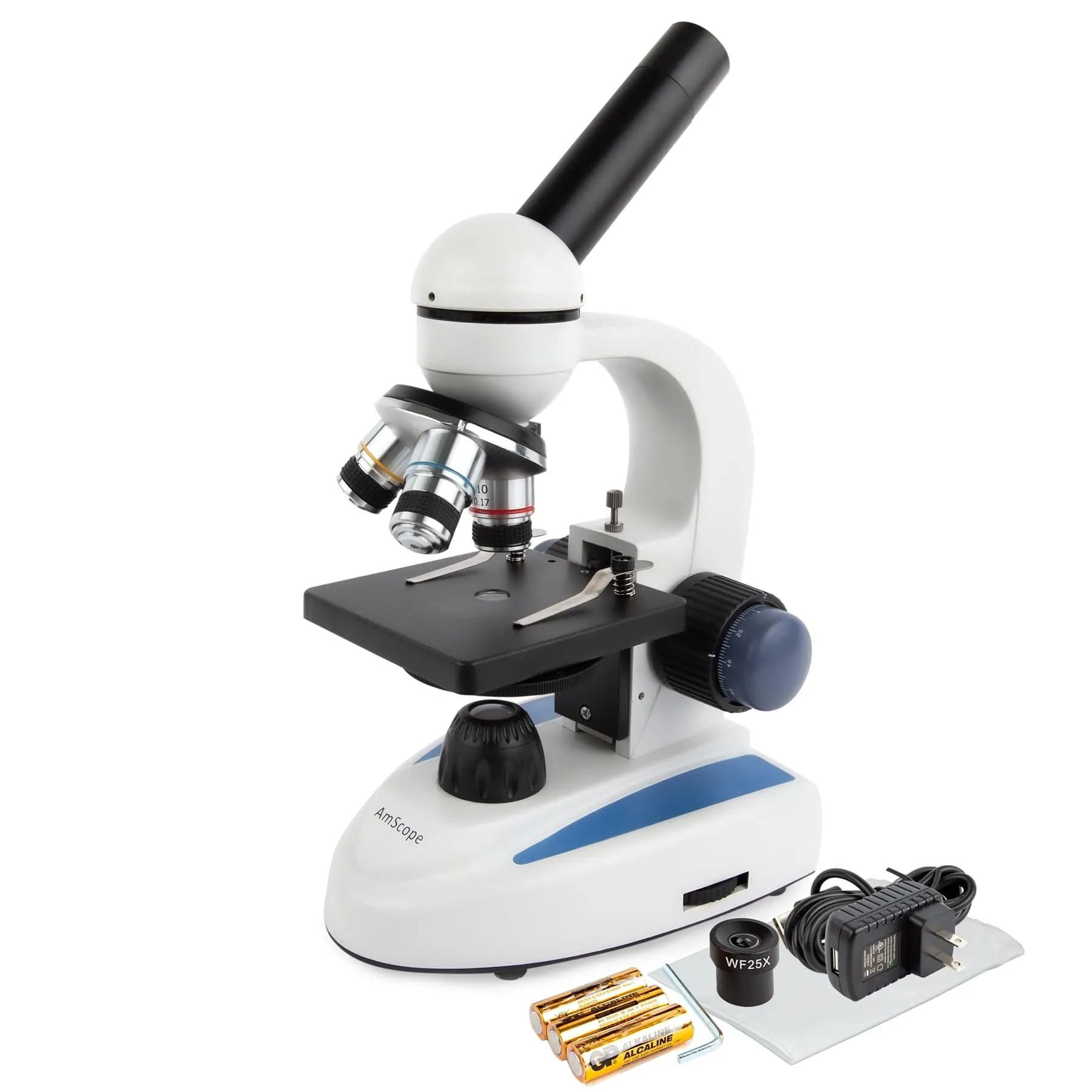 AmScope M158 Series Student Cordless Monocular Compound Microscope 40X-1000X Magnification with Top & Bottom Lights and 2MP USB Digital Camera