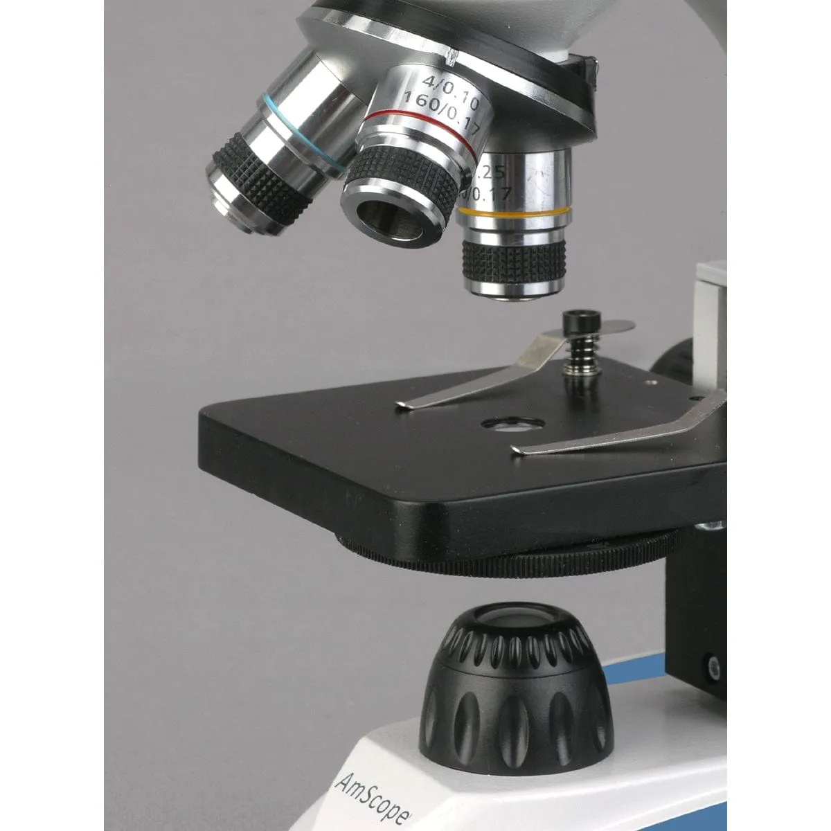 AmScope M158 Series Student Cordless Monocular Compound Microscope 40X-1000X Magnification with Top & Bottom Lights, Slide Preparation, Cleaning Kit and Book