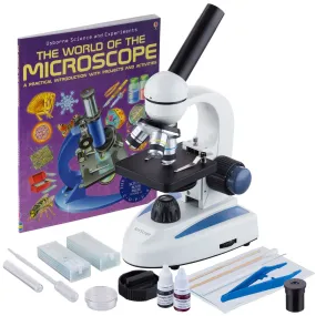 AmScope M158 Series Student Cordless Monocular Compound Microscope 40X-1000X Magnification with Top & Bottom Lights, Slide Preparation Kit and Book