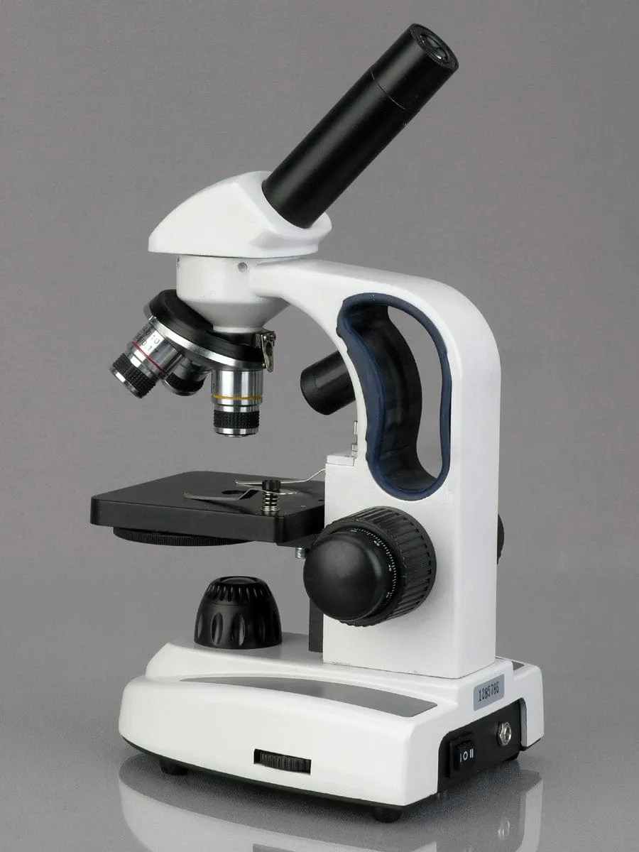 AmScope M158 Series Student Cordless Monocular Compound Microscope 40X-400X Magnification with Top & Bottom Lights, Metal Frame, Glass Lenses and Coarse & Fine Focus