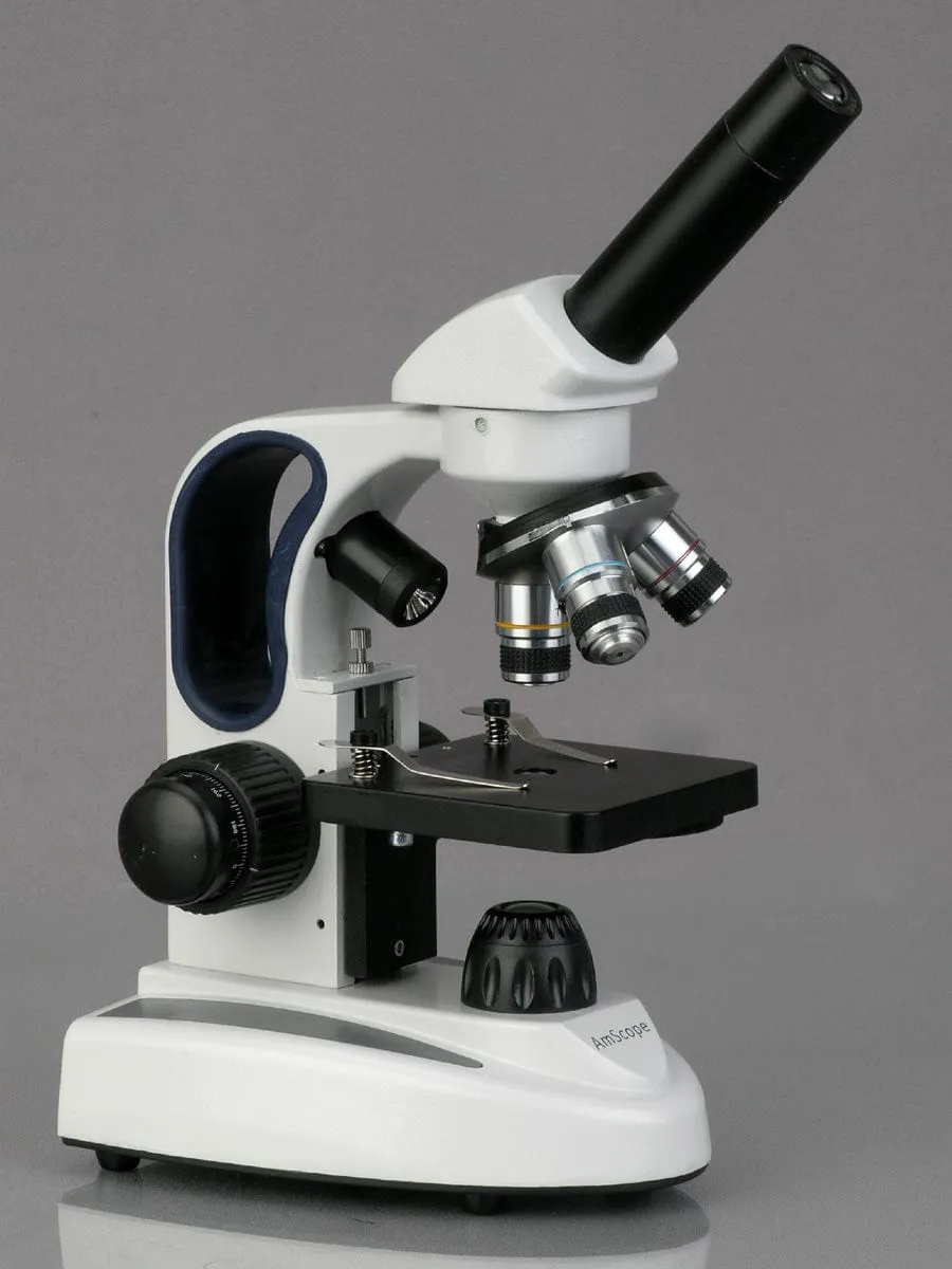 AmScope M158 Series Student Cordless Monocular Compound Microscope 40X-400X Magnification with Top & Bottom Lights, Metal Frame, Glass Lenses and Coarse & Fine Focus