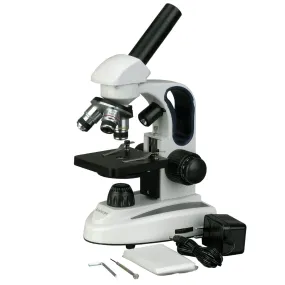 AmScope M158 Series Student Cordless Monocular Compound Microscope 40X-400X Magnification with Top & Bottom Lights, Metal Frame, Glass Lenses and Coarse & Fine Focus