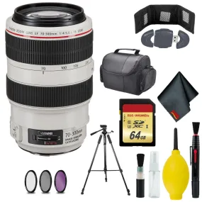 Canon EF 70-300mm f/4-5.6L IS USM Lens - Memory Card Wallet & Reader - 64GB - CASE - 72" Tripod - 67mm 3 Piece Filter Kit