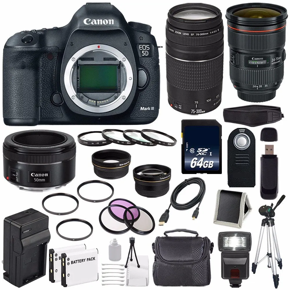 Canon EOD 5D III Digital Camera International Model   Canon EF 24-70mm f/2.8L II USM Lens   Canon EF 75-300 III  EF 50mm Ultimate Bundle