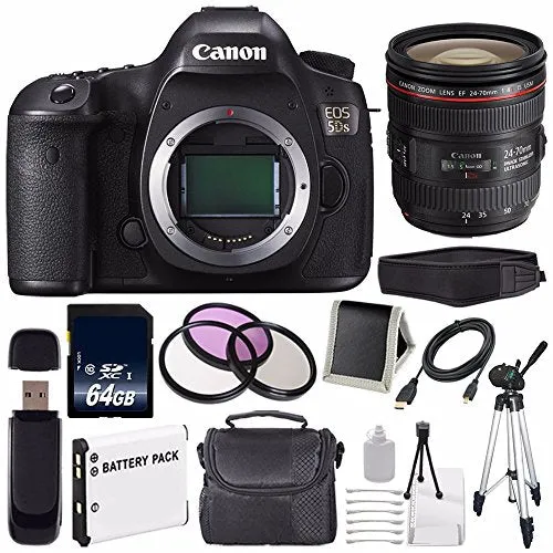 Canon EOS 5DS DSLR Camera (International Model) 0581C002   Canon EF 24-70mm f/4L is USM Lens   LP-E6 Battery   64GB Card Outdoor Bundle