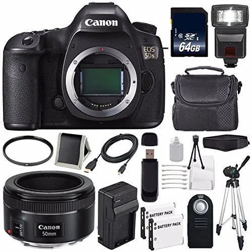 Canon EOS 5DS DSLR Camera (International Model) 0581C002   Canon EF 50mm f/1.8 STM Lens   LP-E6 Battery   64GB Memory Ca