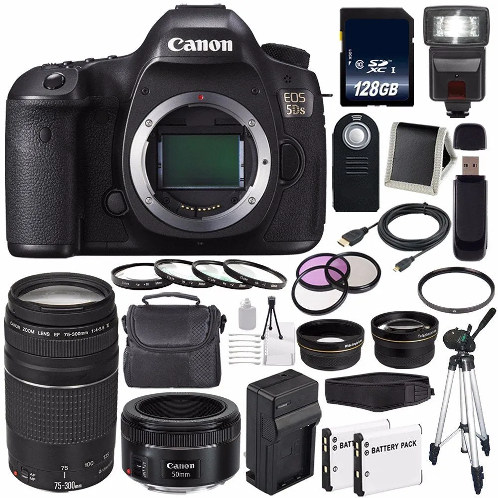 Canon EOS 5DS DSLR Camera (International Model) 0581C002   Canon EF 75-300 III  EF 50mm f/1.8 STM Lens Starter Bundle