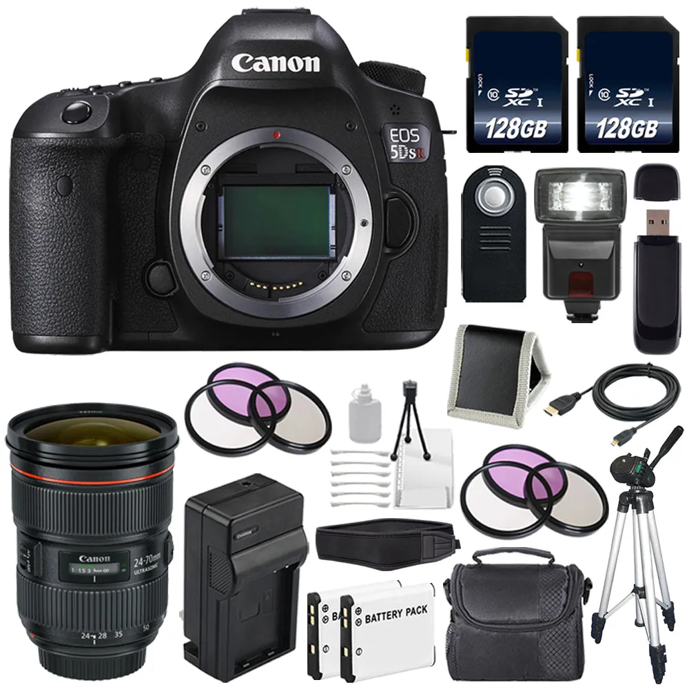 Canon EOS 5DS R DSLR Camera (International Model) 0582C002   Canon EF 24-70mm f/2.8L II USM Lens   LP-E6 Battery   128GB Card Starter Bundle