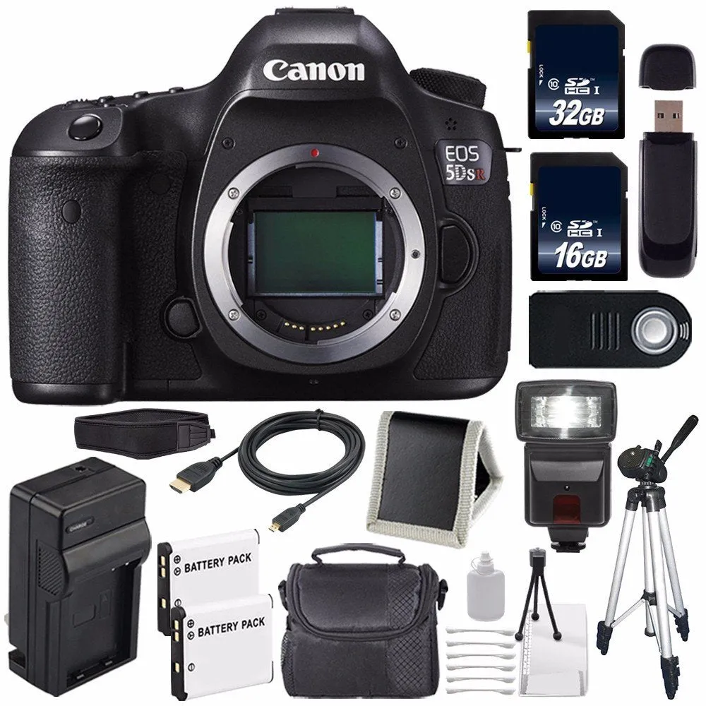 Canon EOS 5DS R DSLR Camera (International Model) 0582C002   LP-E6 Battery   32GB Card   16GB Card Storage Bundle