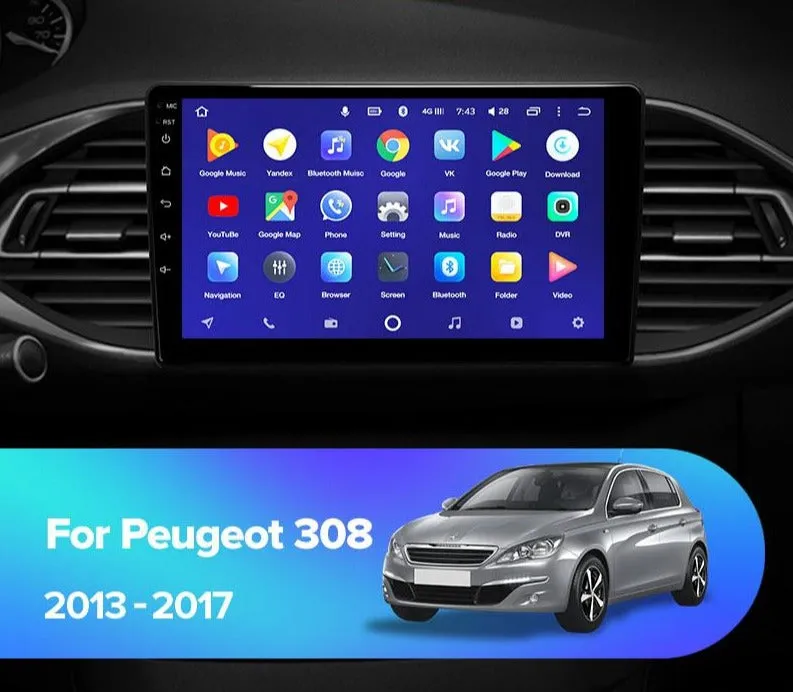 Car Dealz 10.2" Android 10.0 Peugeot 308 T9 2013 - 2017 In Dash Plus OEM Fascia