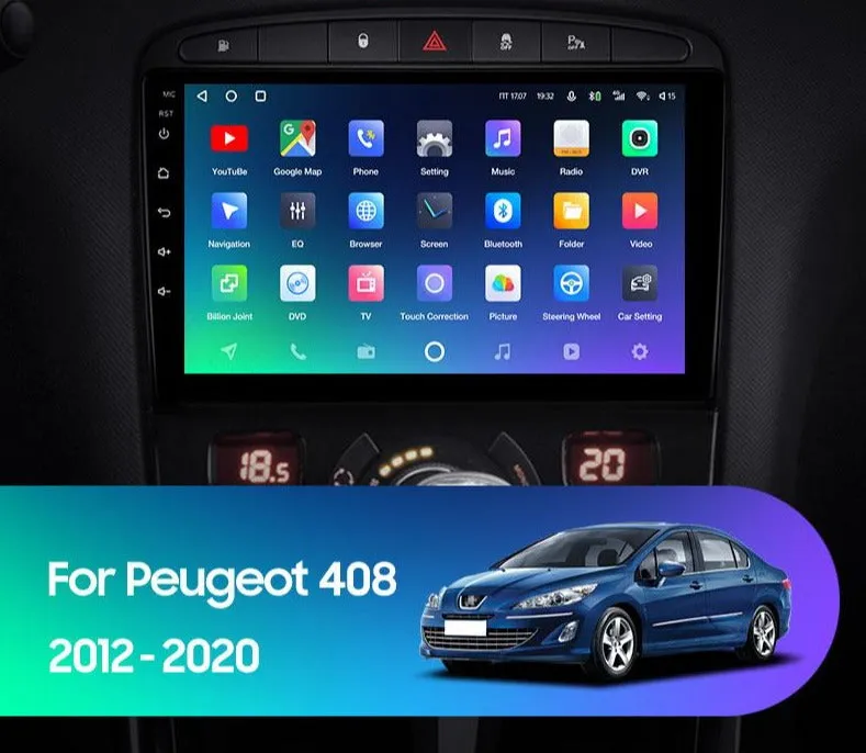 Car Dealz Premium Advanced 4G Data Model 10.2" Android 12.0 For Peugeot 408 1 2012 - 2020 In Dash Plus OEM Fascia