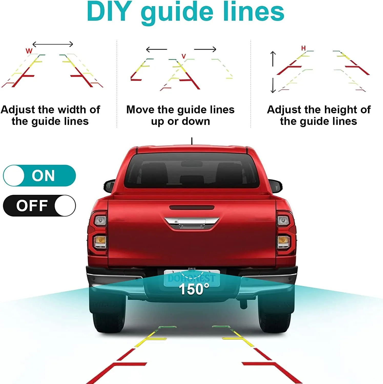 Dohonest Backup Camera HD 1080P Rear View Monitor Kit Night Vision Waterproof Reverse Camera for Car Truck Pickup Minivan DIY Grid Lines S01