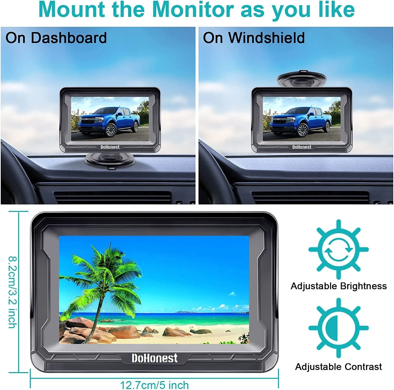 Dohonest Backup Camera HD 1080P Rear View Monitor Kit Night Vision Waterproof Reverse Camera for Car Truck Pickup Minivan DIY Grid Lines S01