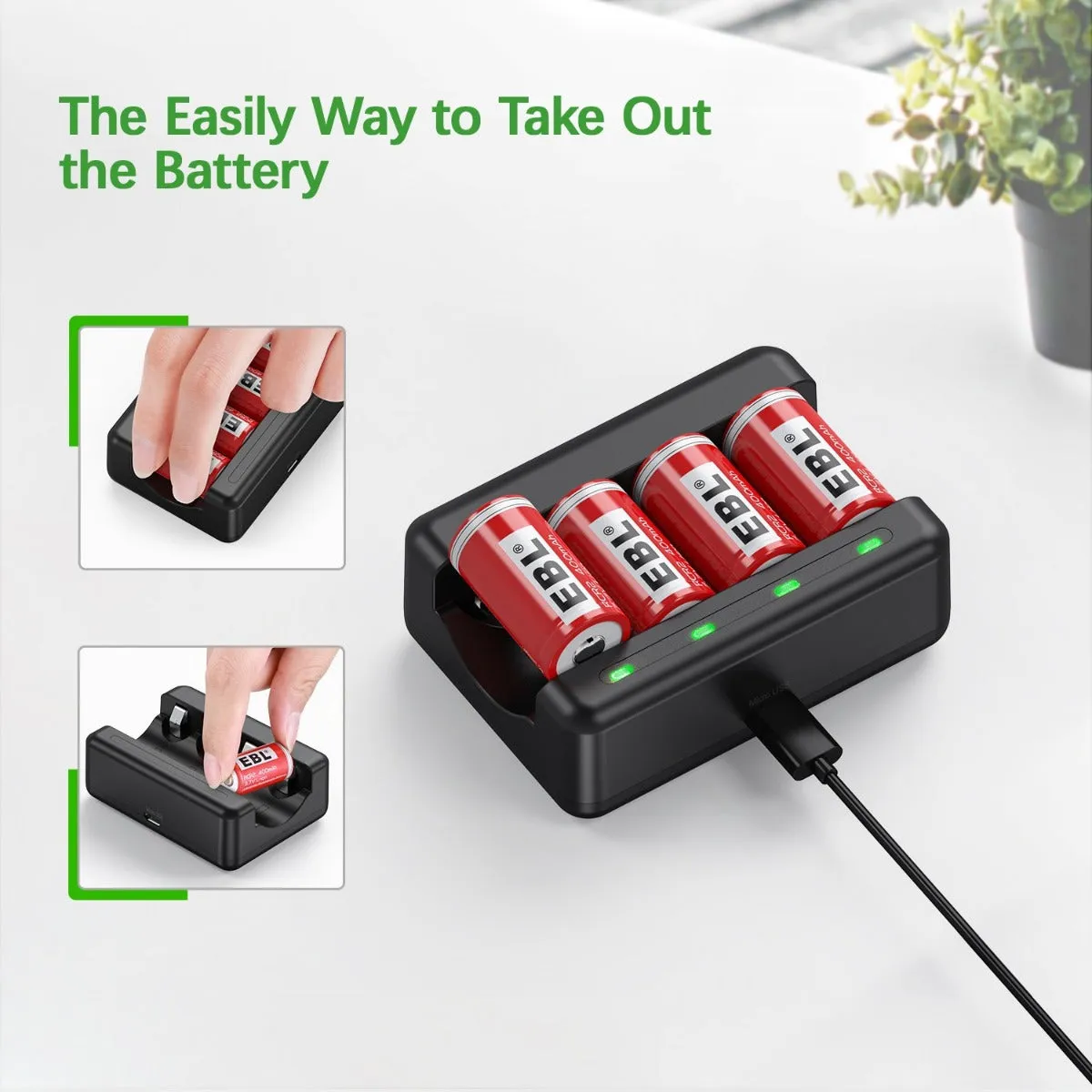 EBL 8 Packs CR2 3.7V Li-ion Rechargeable Batteries with Charger