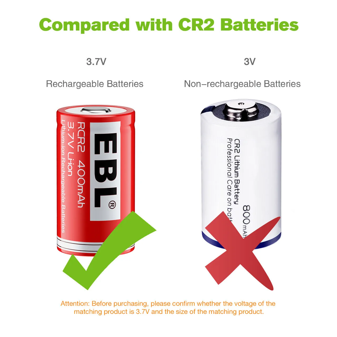 EBL CR2 Lithium Batteries 3.7V 400mAh RCR2 Rechargeable Batteries