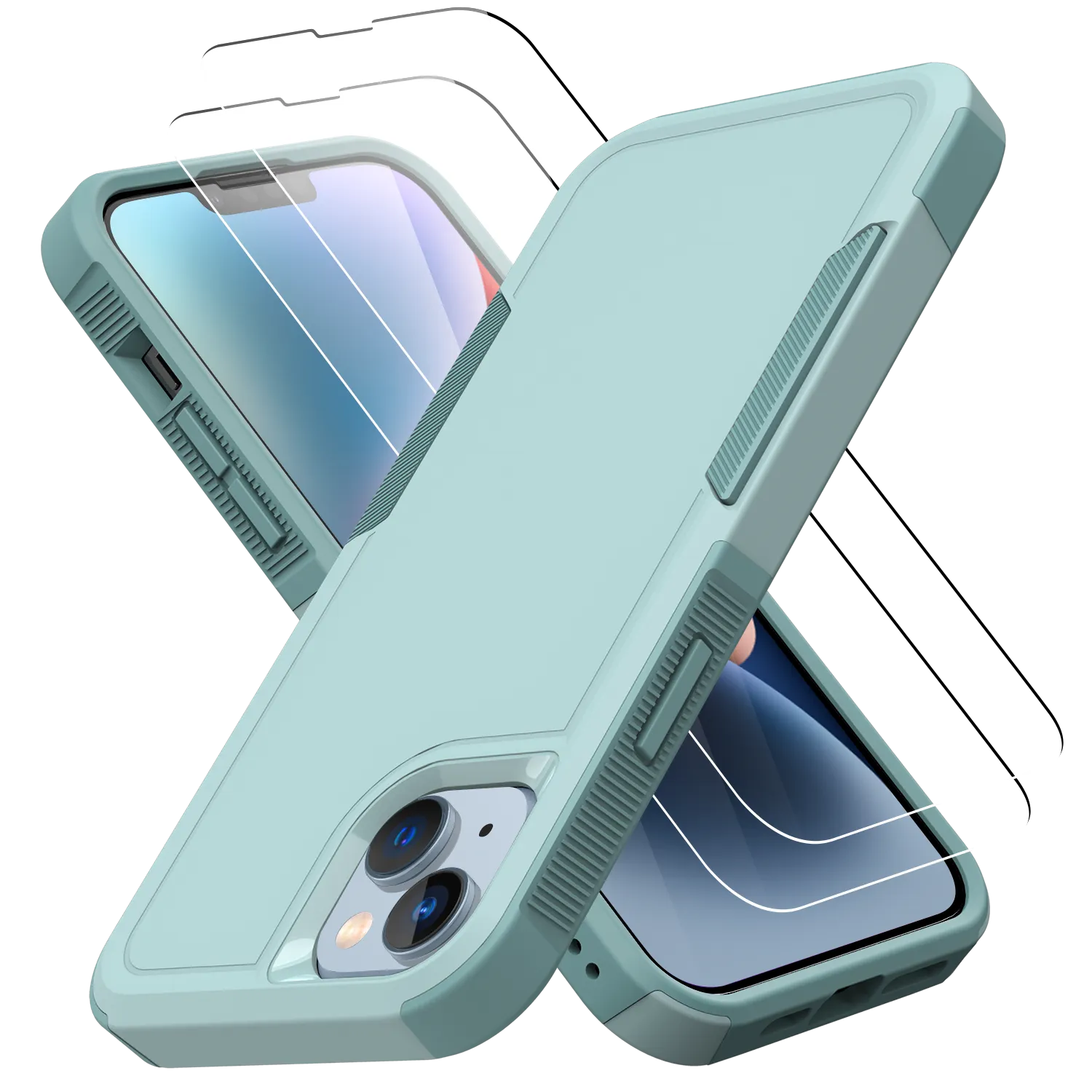 Grip Case   2 Glass Screen Protectors for iPhone 14 Plus (Mint Green)