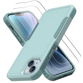 Grip Case   2 Glass Screen Protectors for iPhone 14 Plus (Mint Green)