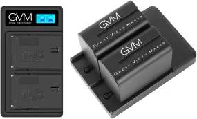 GVM NP-F970 6600mAh Batteries with Dual USB Charger and V-Mount Adapter, LCD Screen Display charge status of each battery, 2 Packs Portable Power for Camera Camcorder Broadcast Video Light