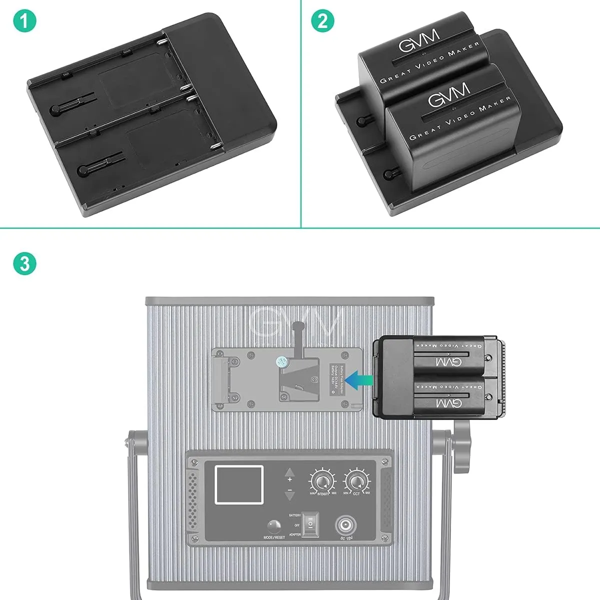 GVM NP-F970 6600mAh Batteries with Dual USB Charger and V-Mount Adapter, LCD Screen Display charge status of each battery, 2 Packs Portable Power for Camera Camcorder Broadcast Video Light