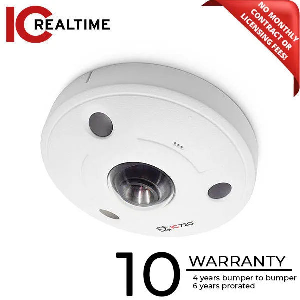 IC Realtime - IPEL-F12F-IRW2 / 12MP IP Indoor/Outdoor 360 Spherical Dome Camera / 1.85mm Fisheye Lens (360 AOV) / 33 Ft IR / Built In Microphone / POE / AI