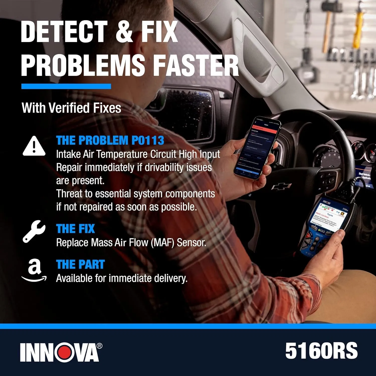 INNOVA 5160RS, OBD2 Bidirectional Scan Tool, Oe-Level All System Diagnostics, Reset Oil Light/Battery/Epb/Sas/Dpf, Mechanic Recommended Fixes & Parts, Tsbs, Free Lifetime Updates