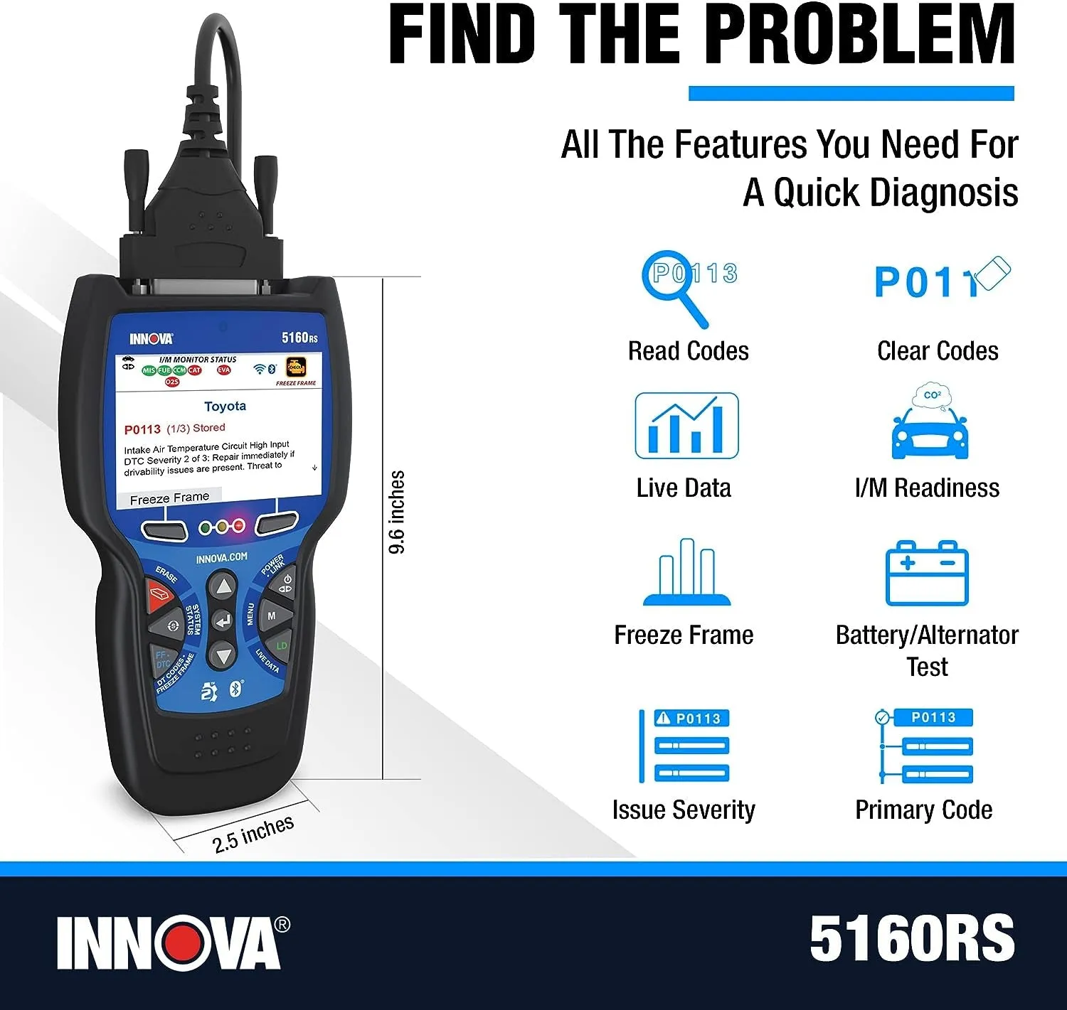 INNOVA 5160RS, OBD2 Bidirectional Scan Tool, Oe-Level All System Diagnostics, Reset Oil Light/Battery/Epb/Sas/Dpf, Mechanic Recommended Fixes & Parts, Tsbs, Free Lifetime Updates