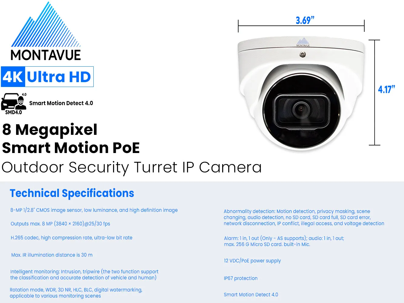 MTT8108-X Package | 8MP 4K SMD 4.0 Turret Cameras and 32 Channel NVR with 6TB HDD