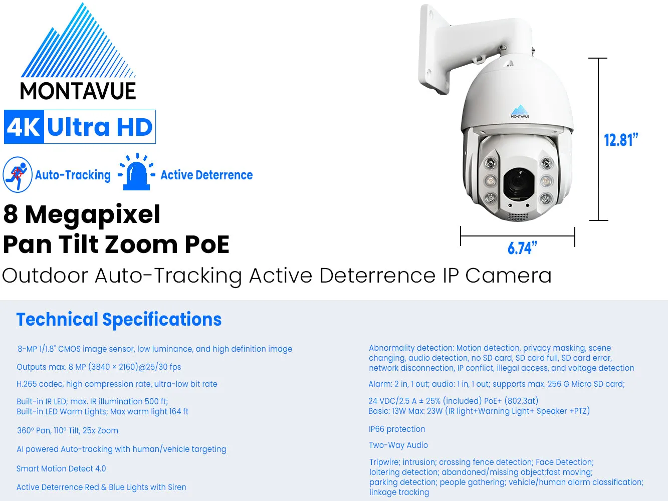 MTZ8250-AD | 8MP 4K Auto-Tracking Active Deterrence PTZ Camera with 25x Zoom