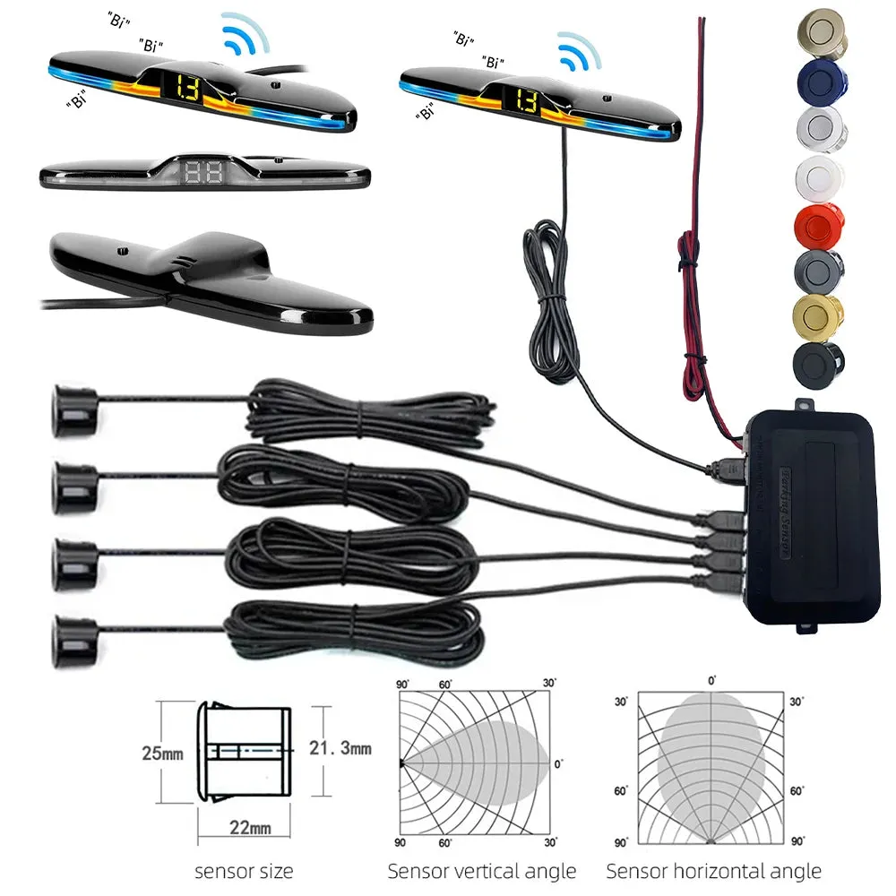 Multiple Radar Parking Sensor Kit Backlight Park tronic LED Display System Backup Monitor Detector Assistant 4/6/8 Radar Sensor