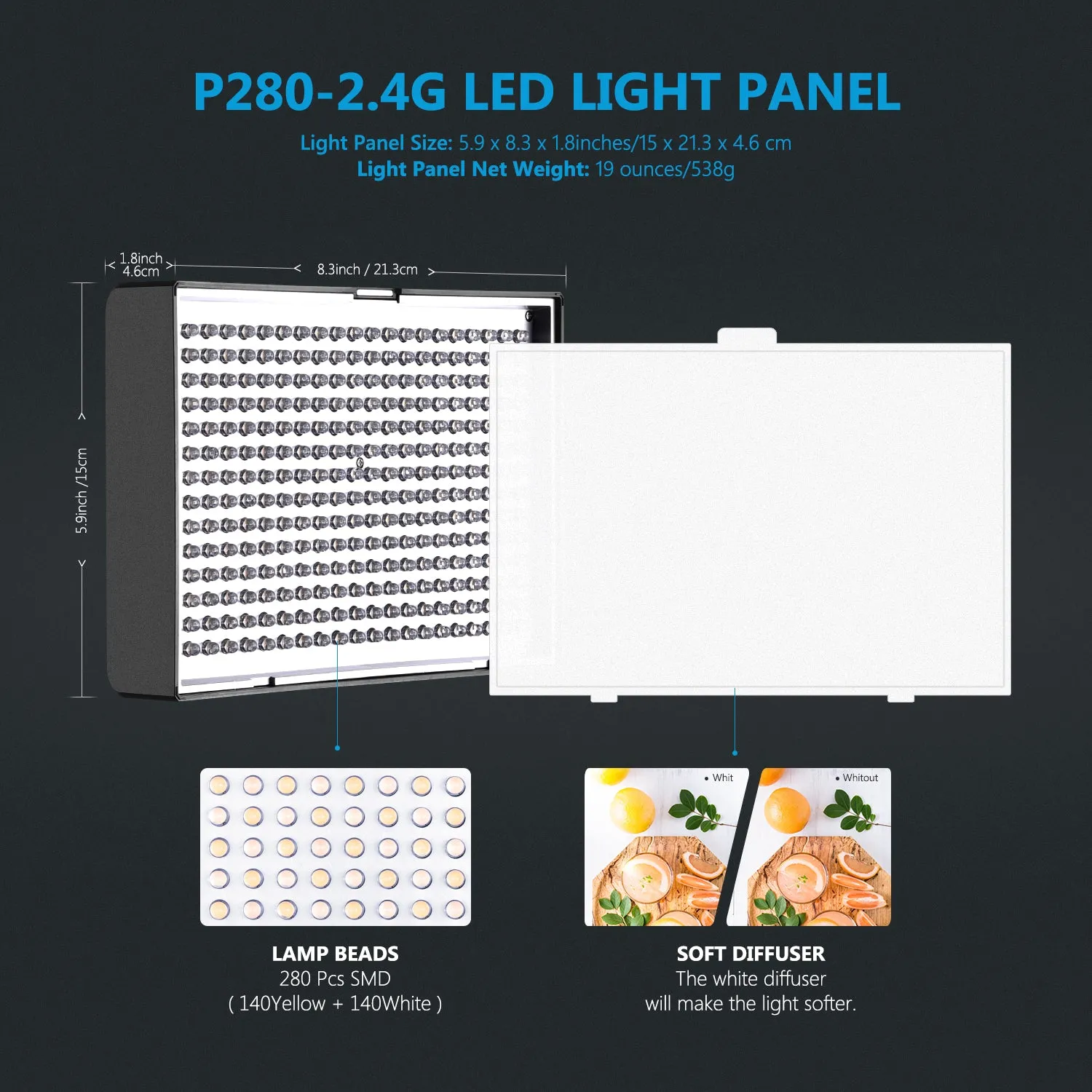 NEEWER 2 Pack P280 2.4G Bi-Color LED Video Panel Light Kit