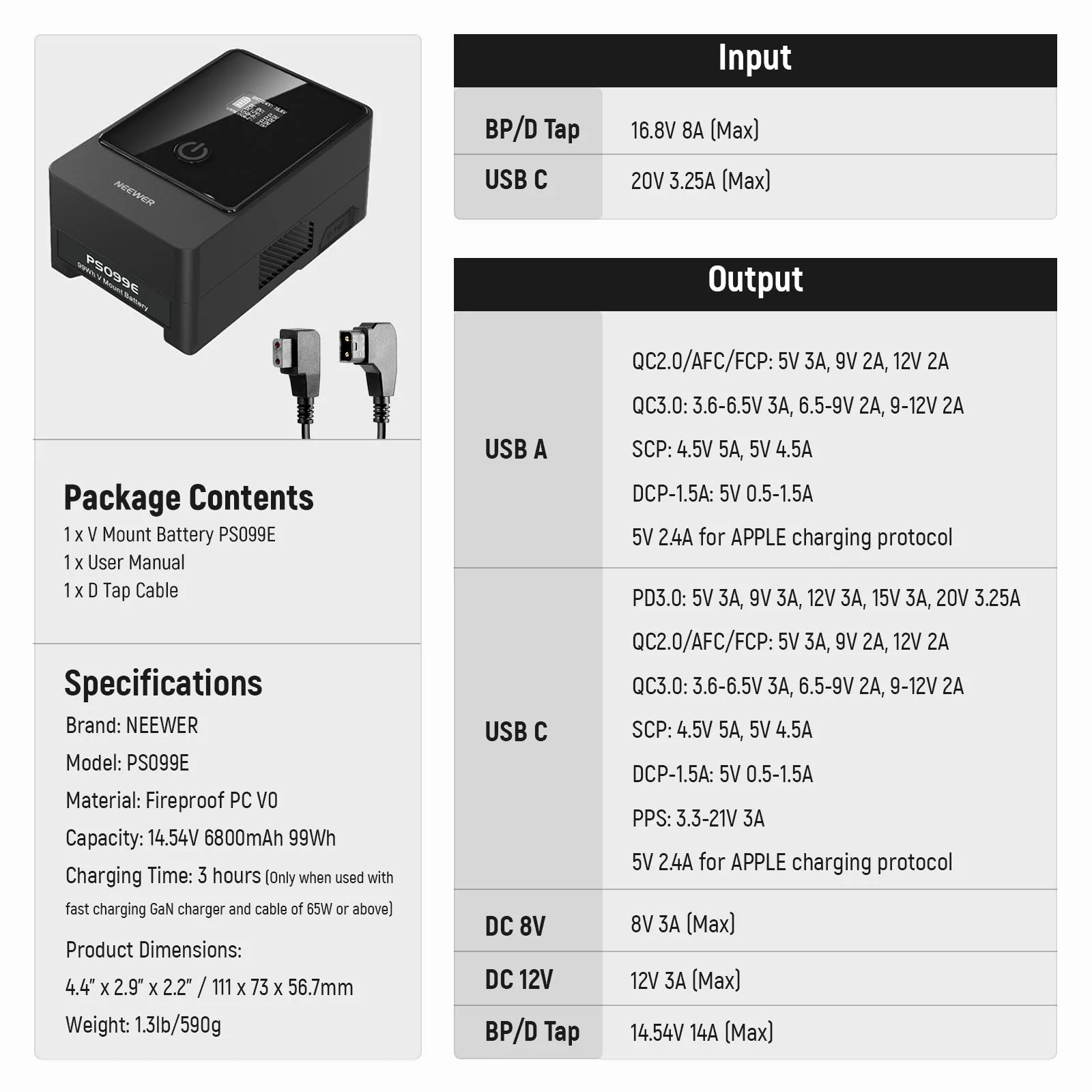 NEEWER PS099E Mini 6800mAh 14.5V 99Wh V Mount Battery