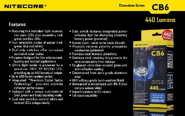 NITECORE Chameleon CB6 440 Lumen CREE XP-G2(R5) LED Flashlight