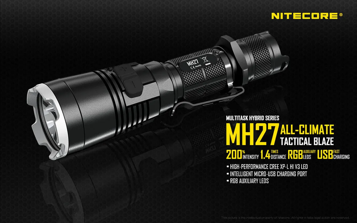 Nitecore MH27 RGB LED USB Flashlight XP-L HI Cree LED With Nitecore NL1823 18650 Lithium Battery