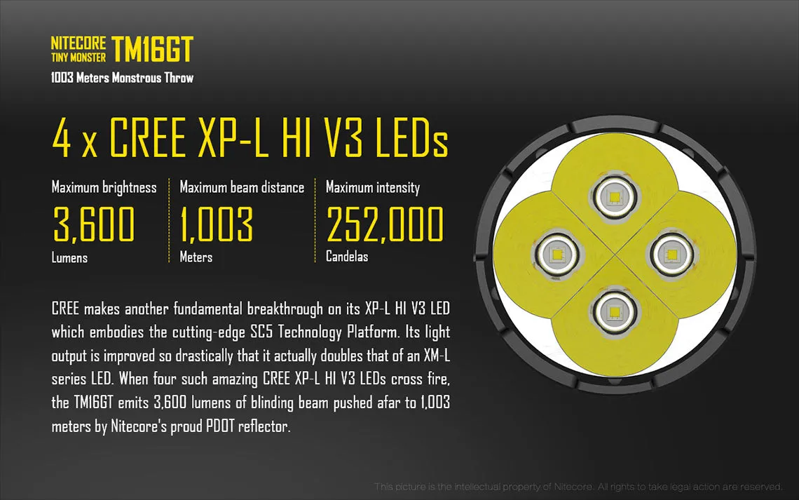 Nitecore TM16GT 4x 18650 3600 Lumens 4 Cree XP-L HI V3 LED Flashlight