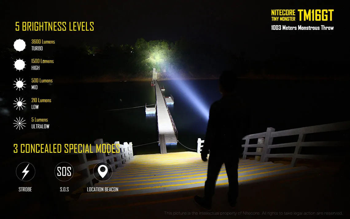 Nitecore TM16GT 4x 18650 3600 Lumens 4 Cree XP-L HI V3 LED Flashlight