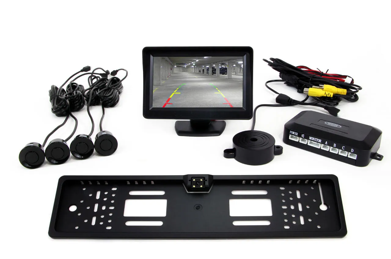 Parking Assistant System - Number Plate Reversing Camera & 4 Sensor Kit