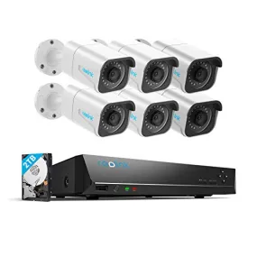 Reolink 4K Ultra HD PoE CCTV Outdoor Security Camera System, 6pcs 8MP Four Times 1080P IP Cameras, 8-Channel NVR with 2TB HDD for 24/7 Recording Digitally Zoom 100ft Night Vision, RLK8-800B6