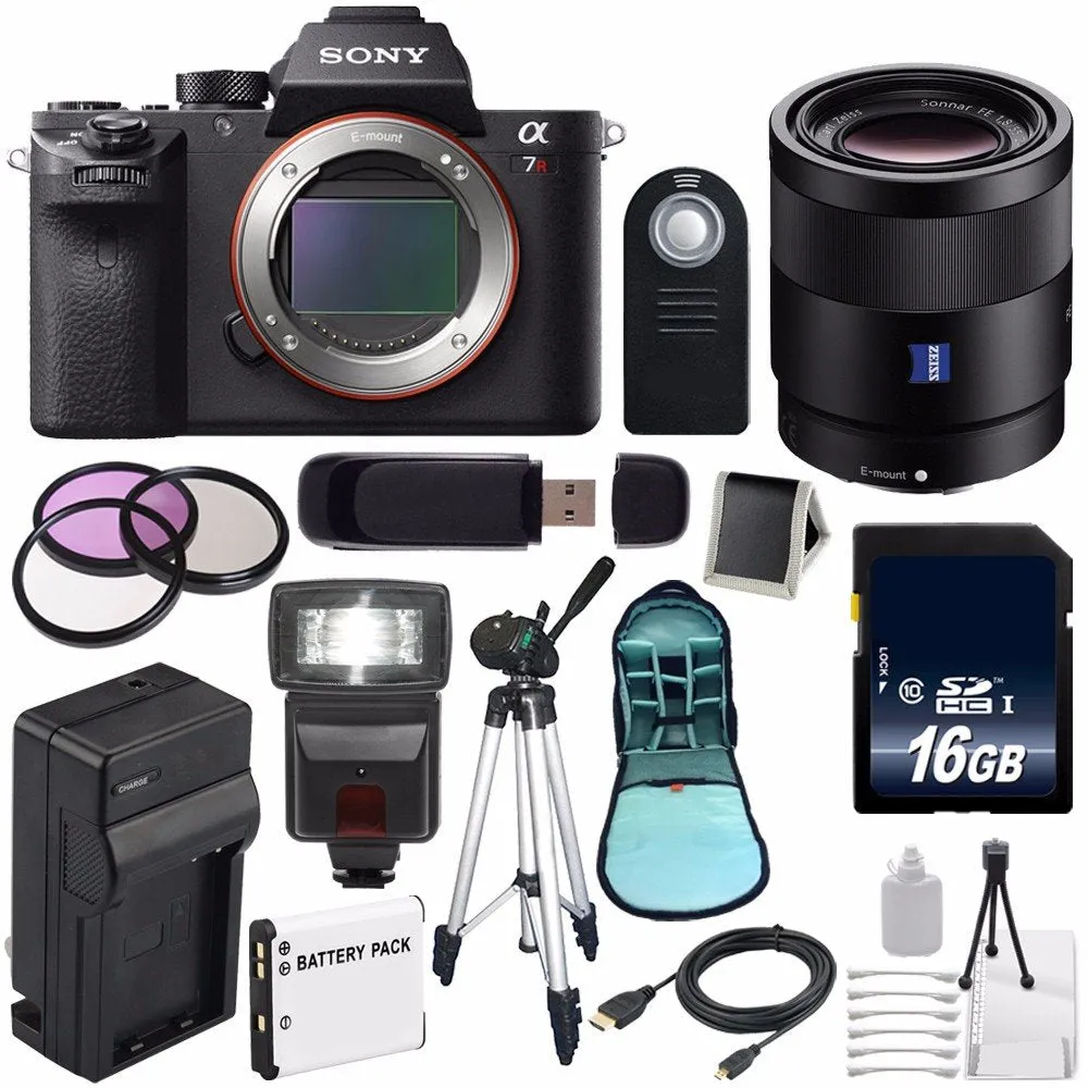 Sony Alpha a7R II Mirrorless Digital Camera (International Model)   Sony Sonnar T FE 55mm f/1.8 ZA Lens   49mm 3 Piece Filter Set Bundle