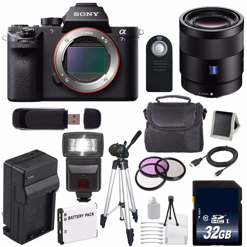 Sony Alpha a7S II a7S Mark II a7SII ILCE7SM2/B Mirrorless Digital Camera (International Model)   Sony Sonnar T FE 55mm Lens Innovative Bundle